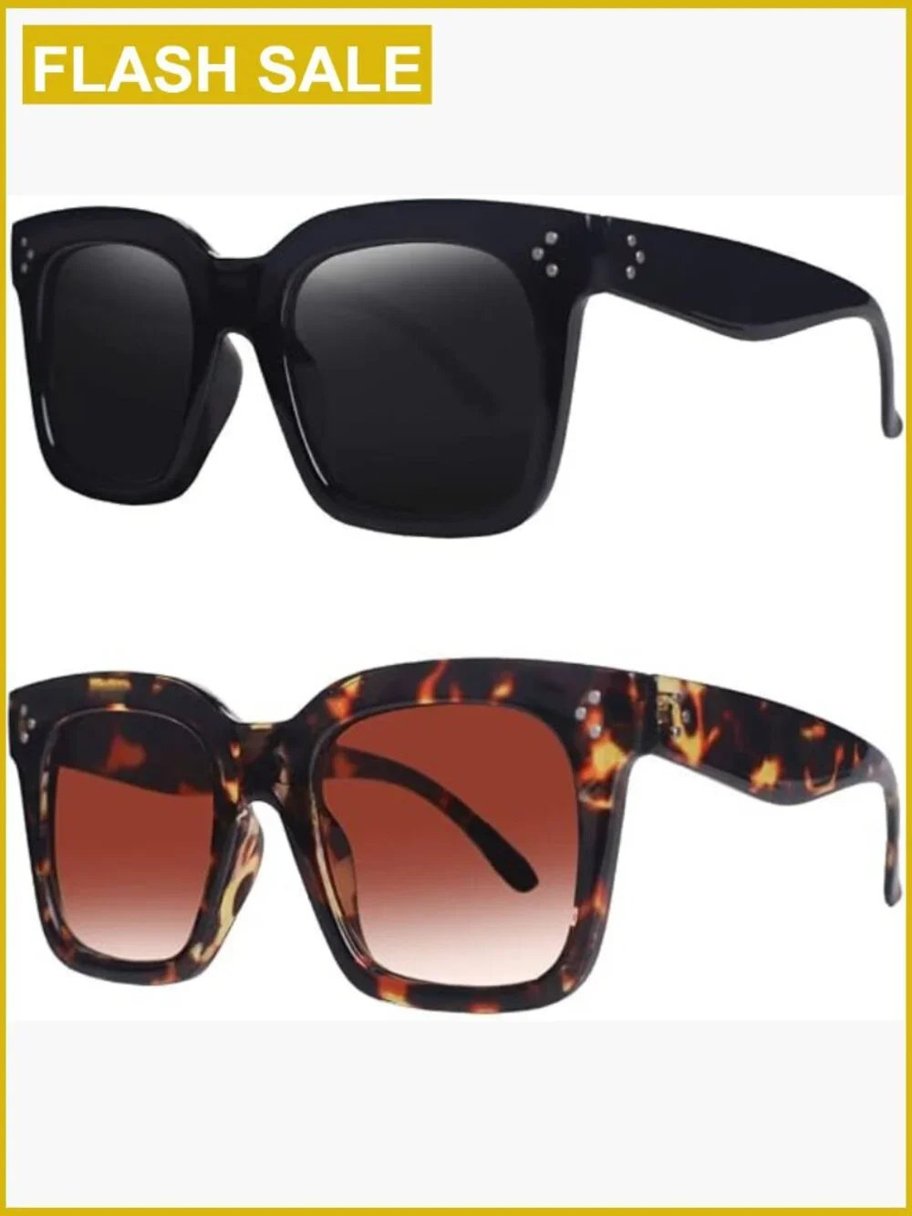 Oversized Square Sunglasses UV400 Flat Lens Retro Wrap Around